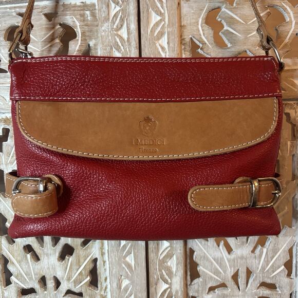I Medici Firenze Italian Pebbled Leather Red with Camel Tan Trim Shoulder Bag - Picture 2 of 8